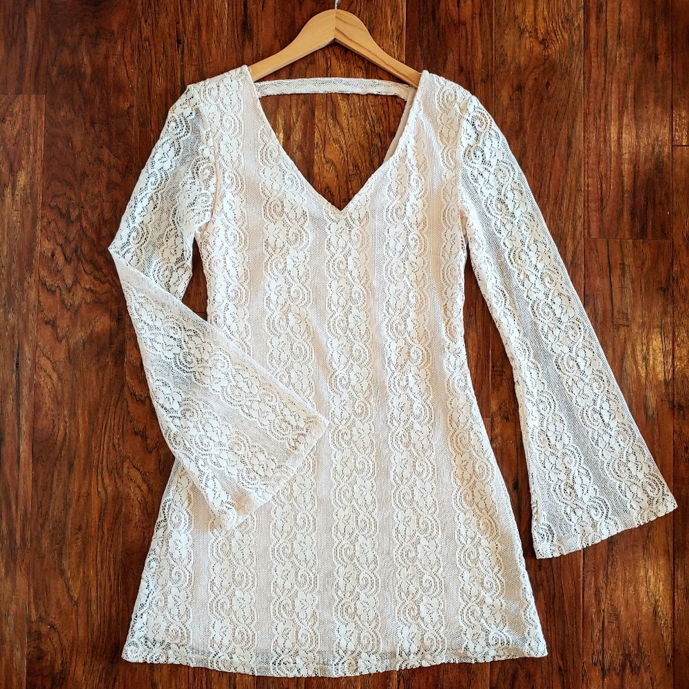 Ivory mini dress with bell sleeves